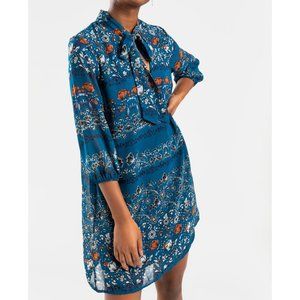 Floral print tie- neck shift dress